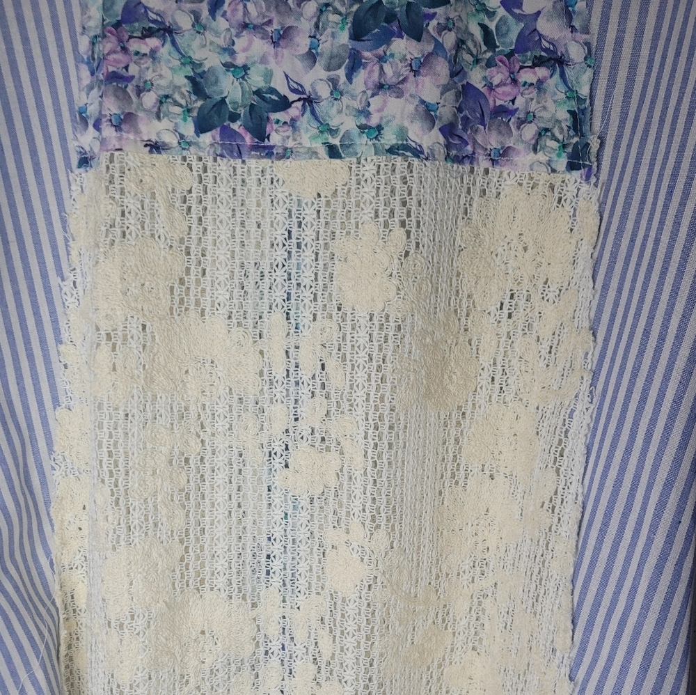 POL Floral Patchwork Demim And Knit Top. Sz S. NWOT Oversized - Picture 5 of 12